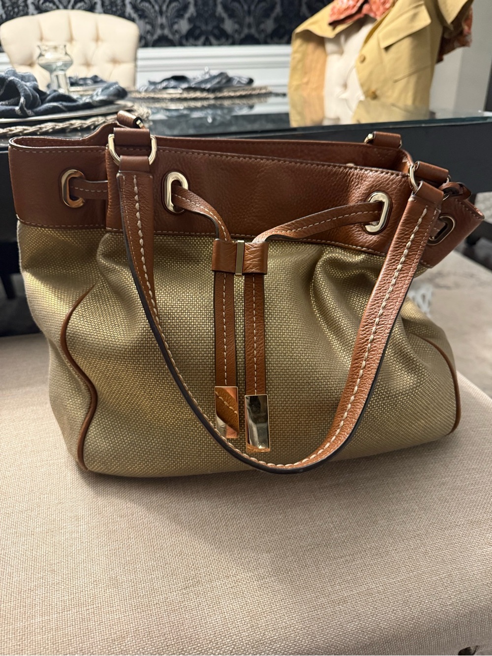 Michael Kors marina gold shimmery Women’s Brown & Beige Drawstring Shoulder Bag